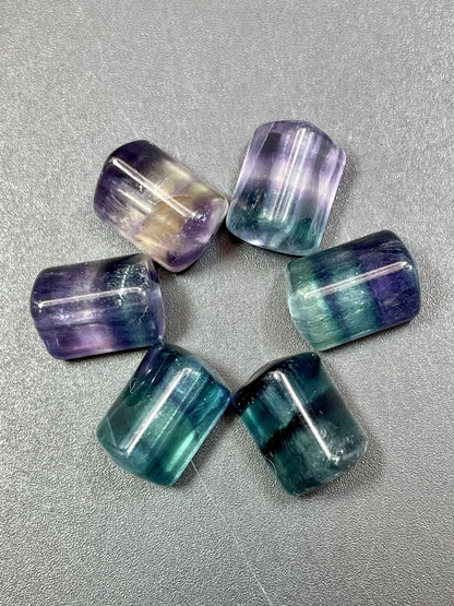 AAA Natural Fluorite Gemstone Bead 10x14mm Barrel Tube Triangular Prism Shape, Gorgeous Multicolor Purple Green Fluorite Gemstone Bead, LOOSE BEADS