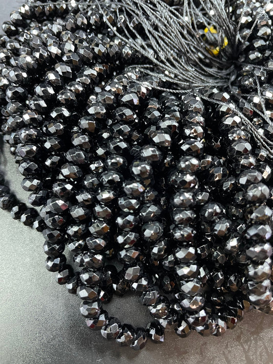 AAA Natural Black Tourmaline Gemstone Bead Faceted 4x6mm 8x6mm Rondelle Shape, Gorgeous Natural Black Tourmaline Stone Beads