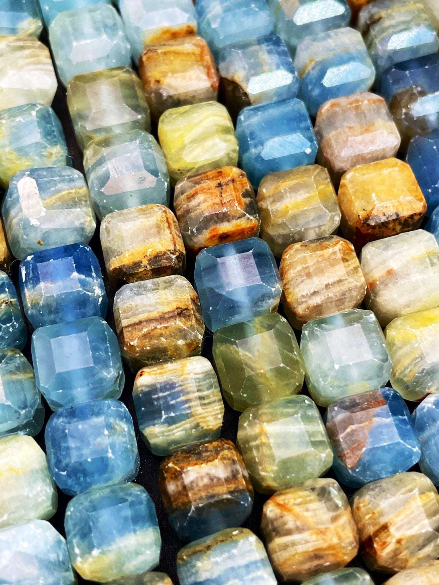 AAA Natural Calcite Gemstone Bead Faceted 9mm Cube Shape, Beautiful Natural Blue Brown Color Calcite Gemstone Bead