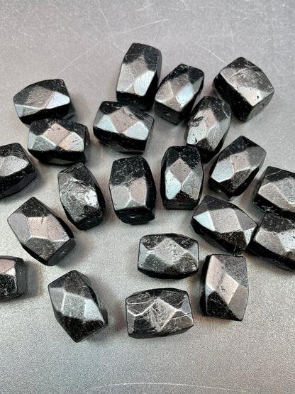 AAA Natural Black Tourmaline Gemstone Beads Faceted 10x16mm Rectangle Nugget Shape, Beautiful Black Color LOOSE BEADS