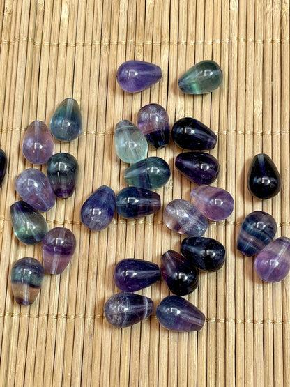 AAA Natural Fluorite Gemstone Bead 10x14mm Teardrop Shape, Gorgeous Multicolor Green Purple Colors Fluorite Gemstone Bead, LOOSE BEADS