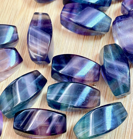 AAA Natural Fluorite Gemstone Bead 17x8mm Barrel Shape, Gorgeous Multicolor Purple Green Fluorite Gemstone Bead, LOOSE BEADS