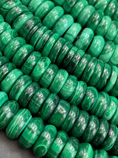 AAA Natural Malachite Gemstone Bead 12x6mm Rondelle Shape, Gorgeous Natural Green Color High Quality Malachite Gemstone Bead