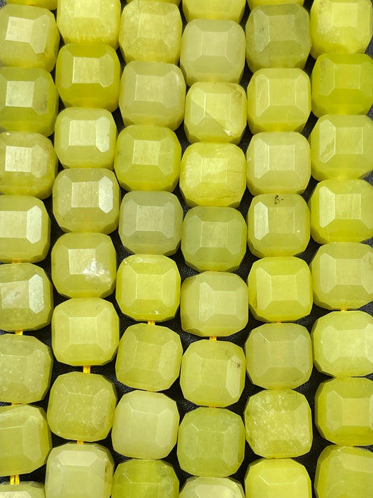 AAA Natural Lemon Jade Gemstone Bead Faceted 8mm Cube Shape, Gorgeous Lemon Green Yellow Color Jade Beads