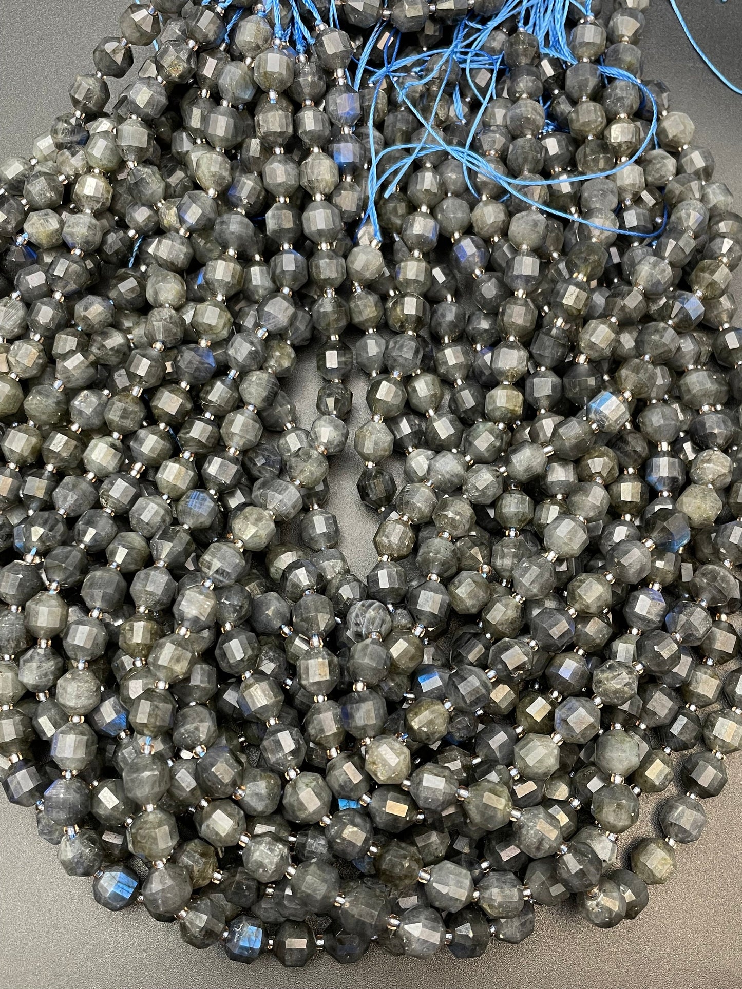 AAA Natural Blue Flash Black Labradorite Gemstone Bead 7mm Diamond Cut, Beautiful Natural Blue Flash Labradorite Gemstone Bead