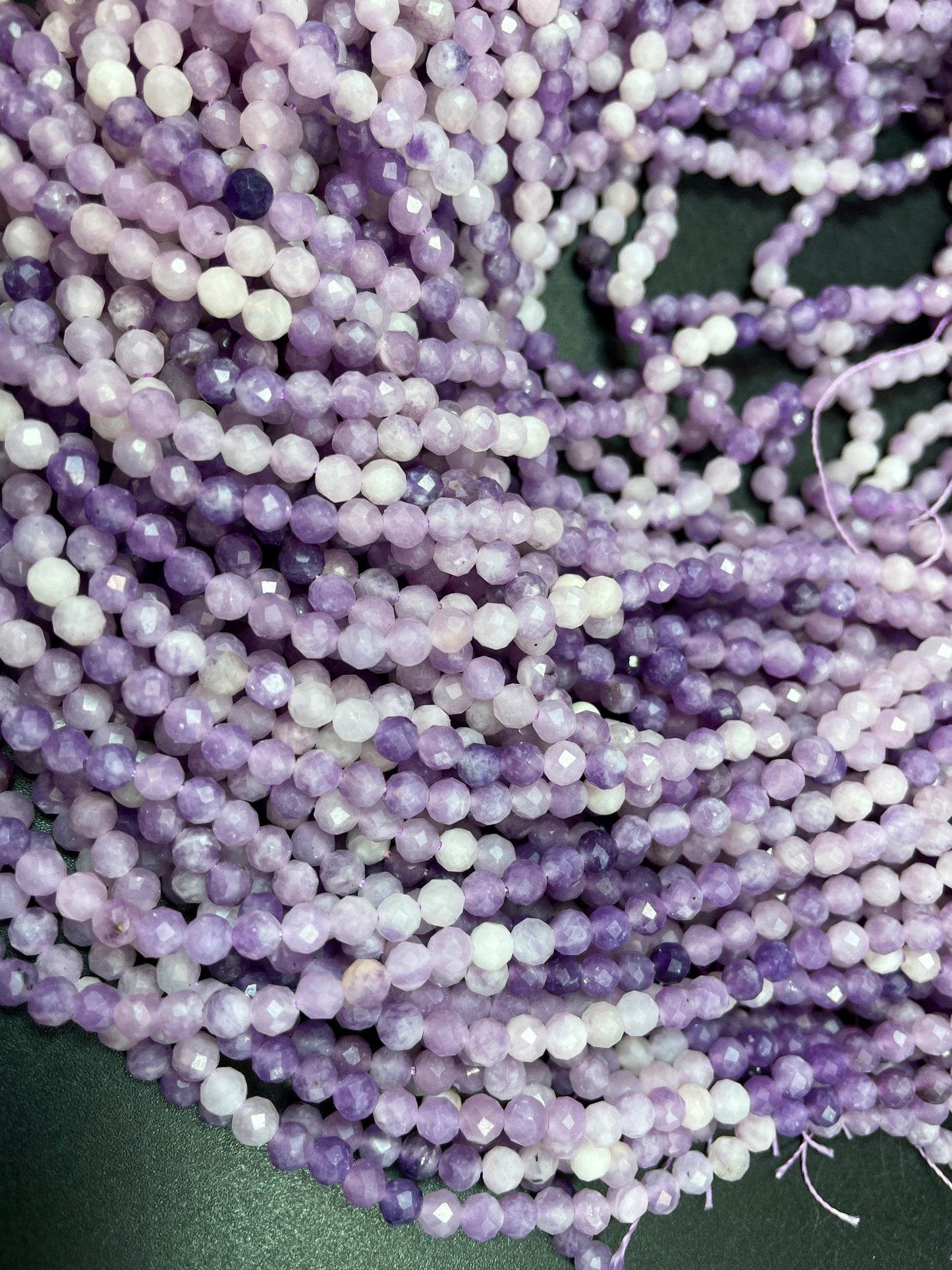 AAA Natural Lepidolite Gemstone Bead Faceted 3mm 4mm 5mm Round Beads, Natural Purple Color Lepidolite Gemstone Bead