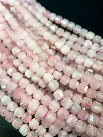 AAA Natural Rose Quartz Gemstone Bead Faceted 8mm Cube Shape, Beautiful Natural Pink Rose Quart Gemstone Bead