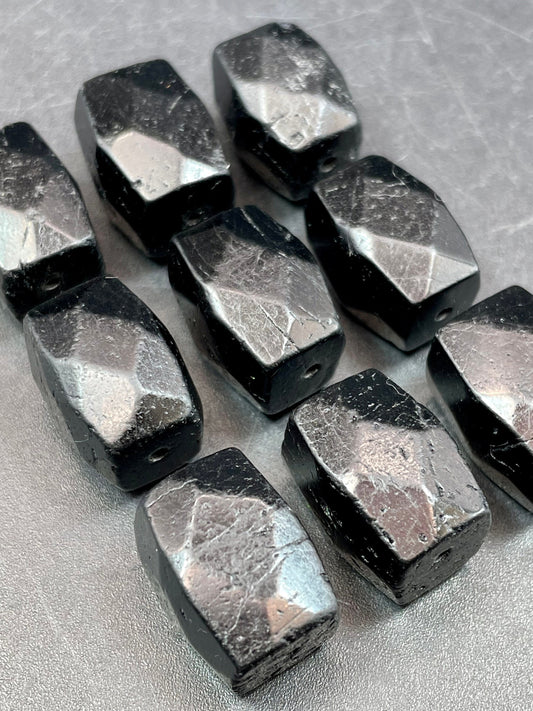 AAA Natural Black Tourmaline Gemstone Beads Faceted 10x16mm Rectangle Nugget Shape, Beautiful Black Color LOOSE BEADS