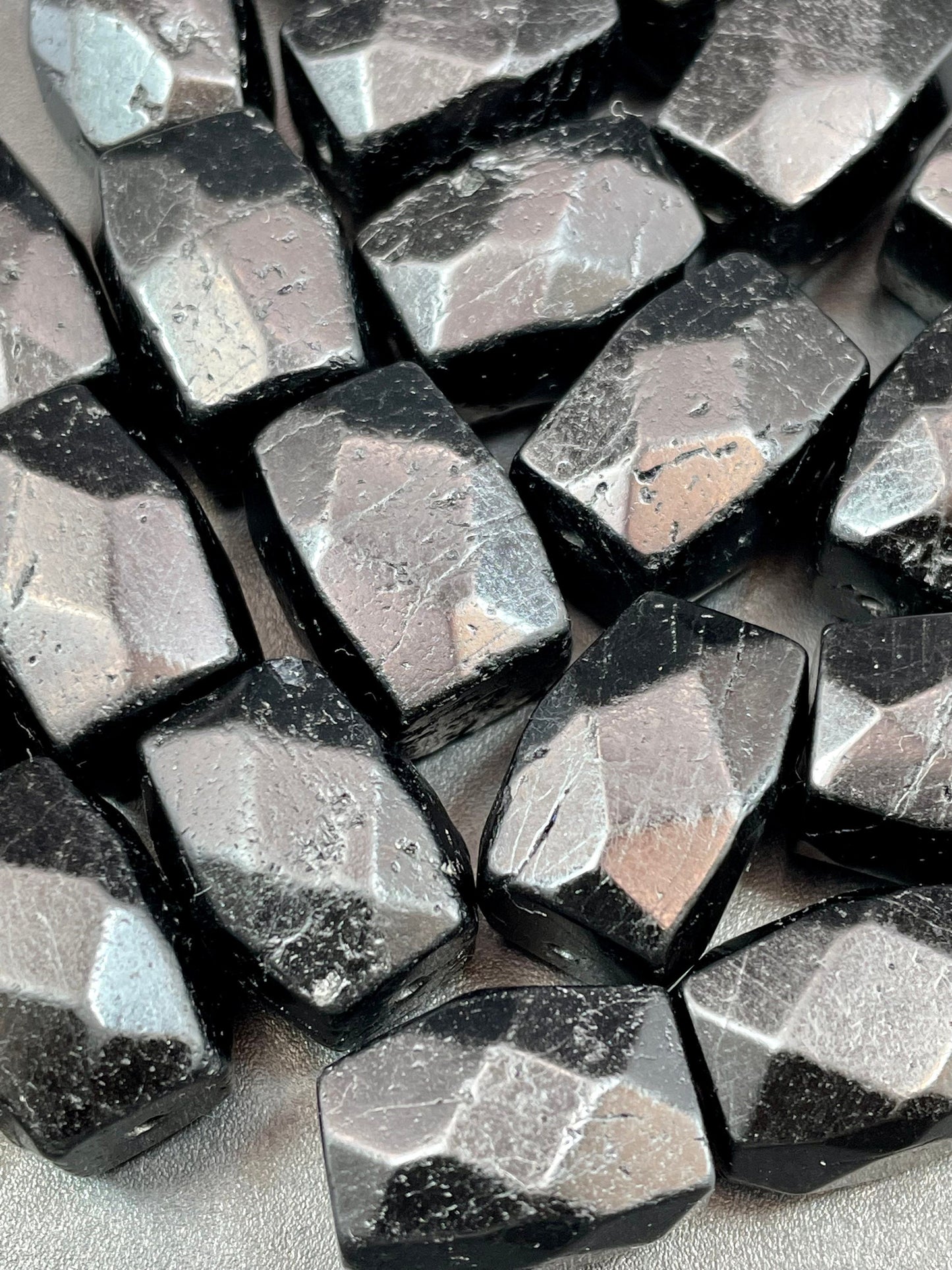 AAA Natural Black Tourmaline Gemstone Beads Faceted 10x16mm Rectangle Nugget Shape, Beautiful Black Color LOOSE BEADS