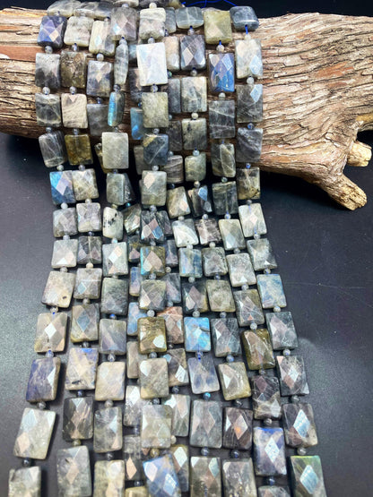 AAA Mystic Natural Labradorite Gemstone Bead Faceted 10x14mm, 12x18mm, 15x20mm Rectangle Shape, Gorgeous Natural Gray Blue Labradorite Gemstone Bead