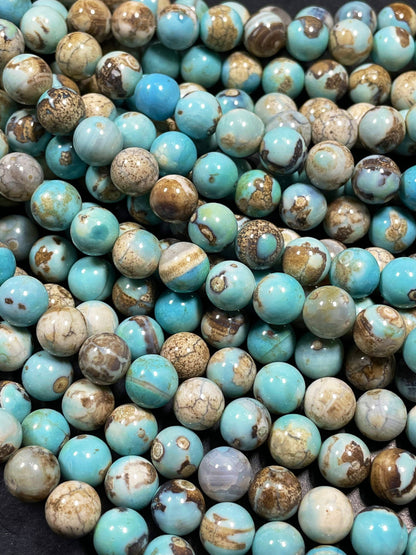 Natural Dragon Skin Agate Gemstone Bead 8mm 10mm 12mm Round Bead, Gorgeous Natural Blue Brown Color Gemstone Bead