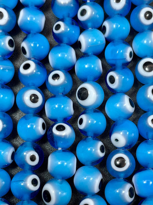 Evil Eye Glass Beads 6mm 8mm 10mm Round Beads, Beautiful Turquoise Blue White Black Color Evil Eye Glass Beads, Lucky Eye Bead Full Strand 15.5"