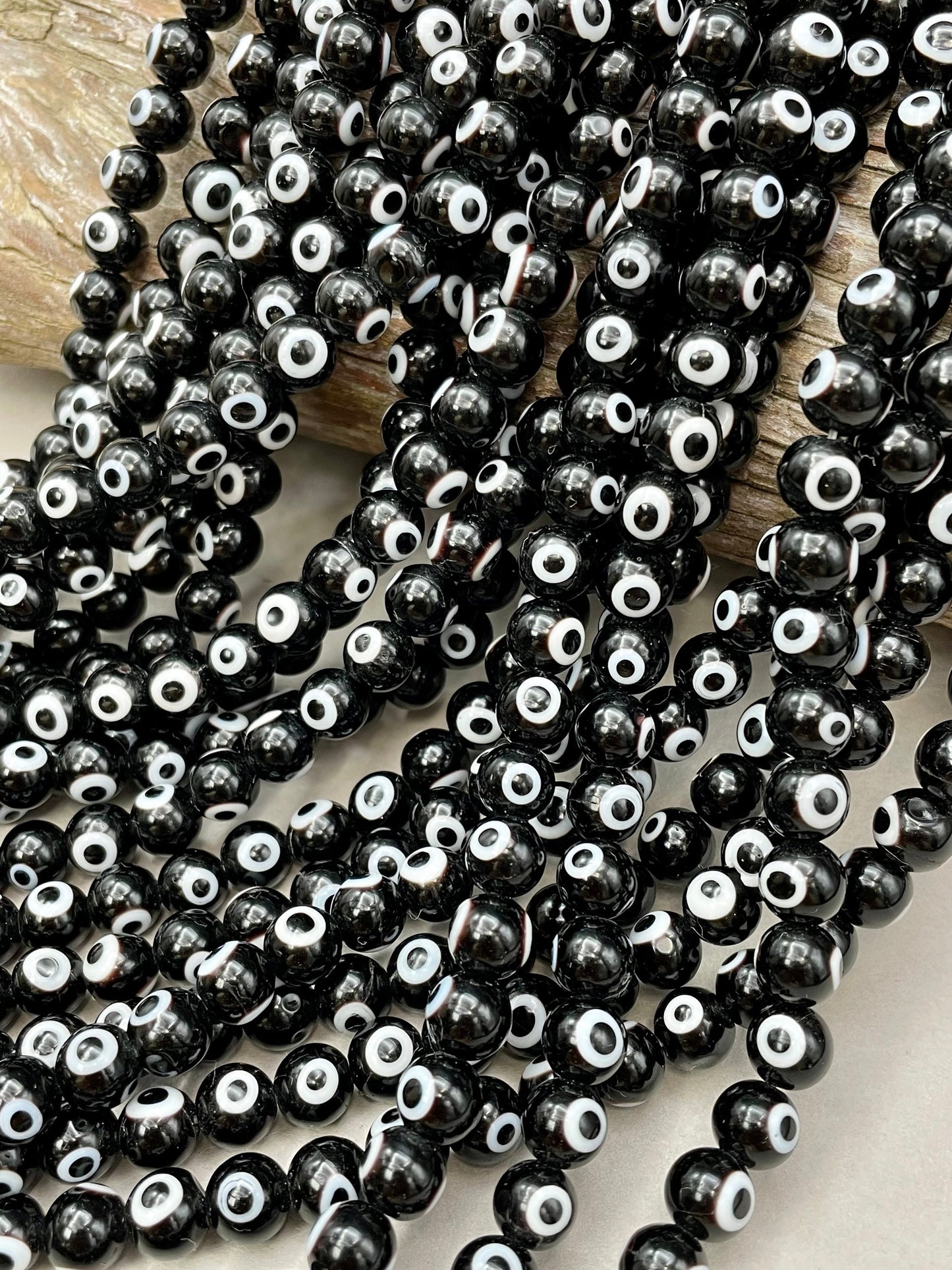 Evil Eye Glass Beads 6mm 8mm 10mm Round Shape, Lucky Eye Beads, Black Evil Evil Glass Beads Full Strand