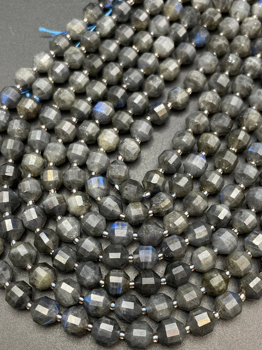 AAA Natural Blue Flash Black Labradorite Gemstone Bead 7mm Diamond Cut, Beautiful Natural Blue Flash Labradorite Gemstone Bead