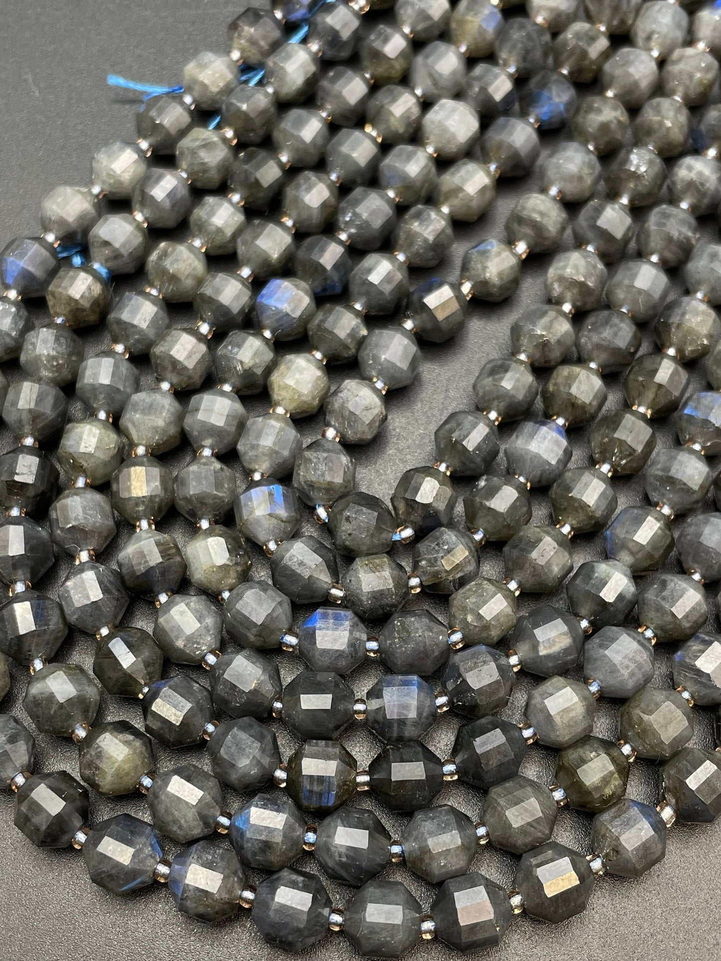 AAA Natural Blue Flash Black Labradorite Gemstone Bead 7mm Diamond Cut, Beautiful Natural Blue Flash Labradorite Gemstone Bead