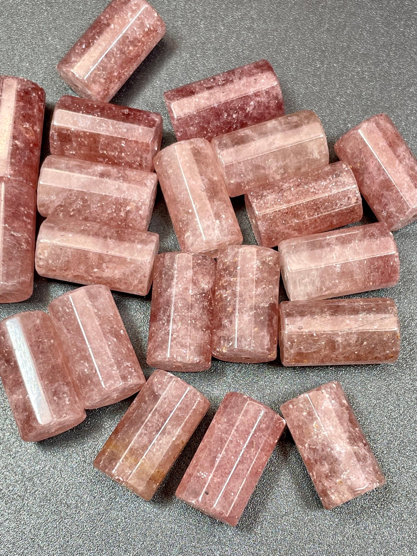 Natural Strawberry Quartz Gemstone Bead Faceted 17x9mm Tube Shape, Beautiful Red-Pink Color Strawberry Quartz LOOSE Beads