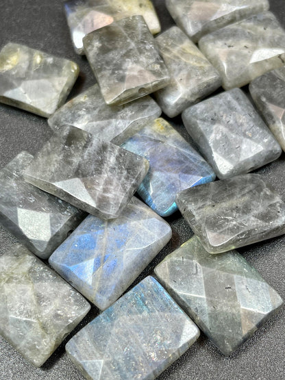 Natural Labradorite Gemstone Bead Faceted 14x18mm Rectangle Shape, Gorgeous Natural Gray Labradorite Blue Flash LOOSE BEADS