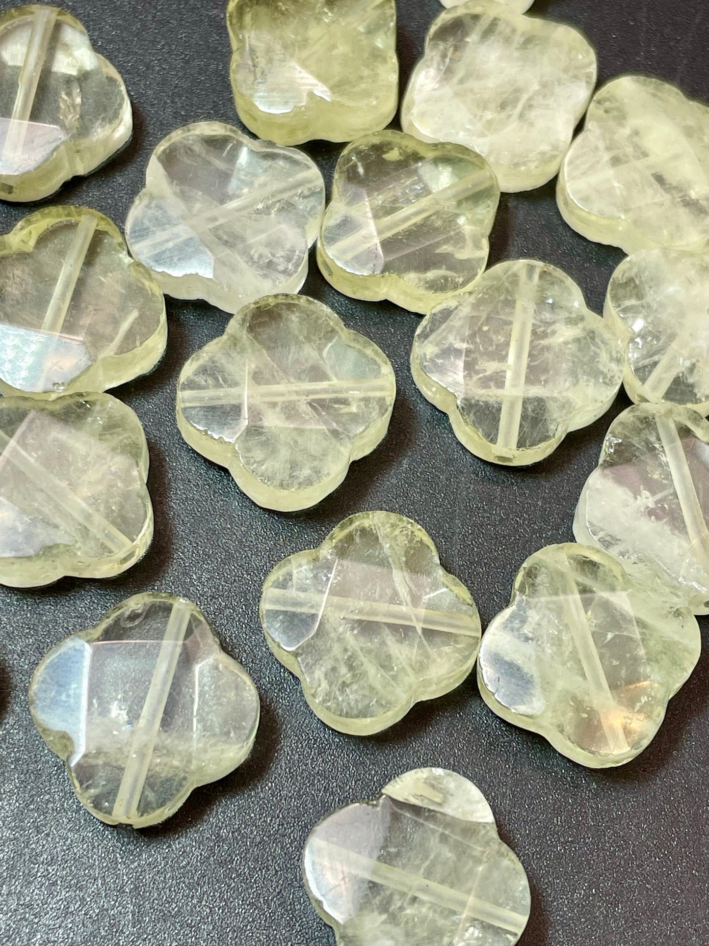 Natural Lemon Quartz Gemstone Bead Faceted 17mm Clover Flower Shape, Beautiful Yellow Clear Color LOOSE Quartz Beads