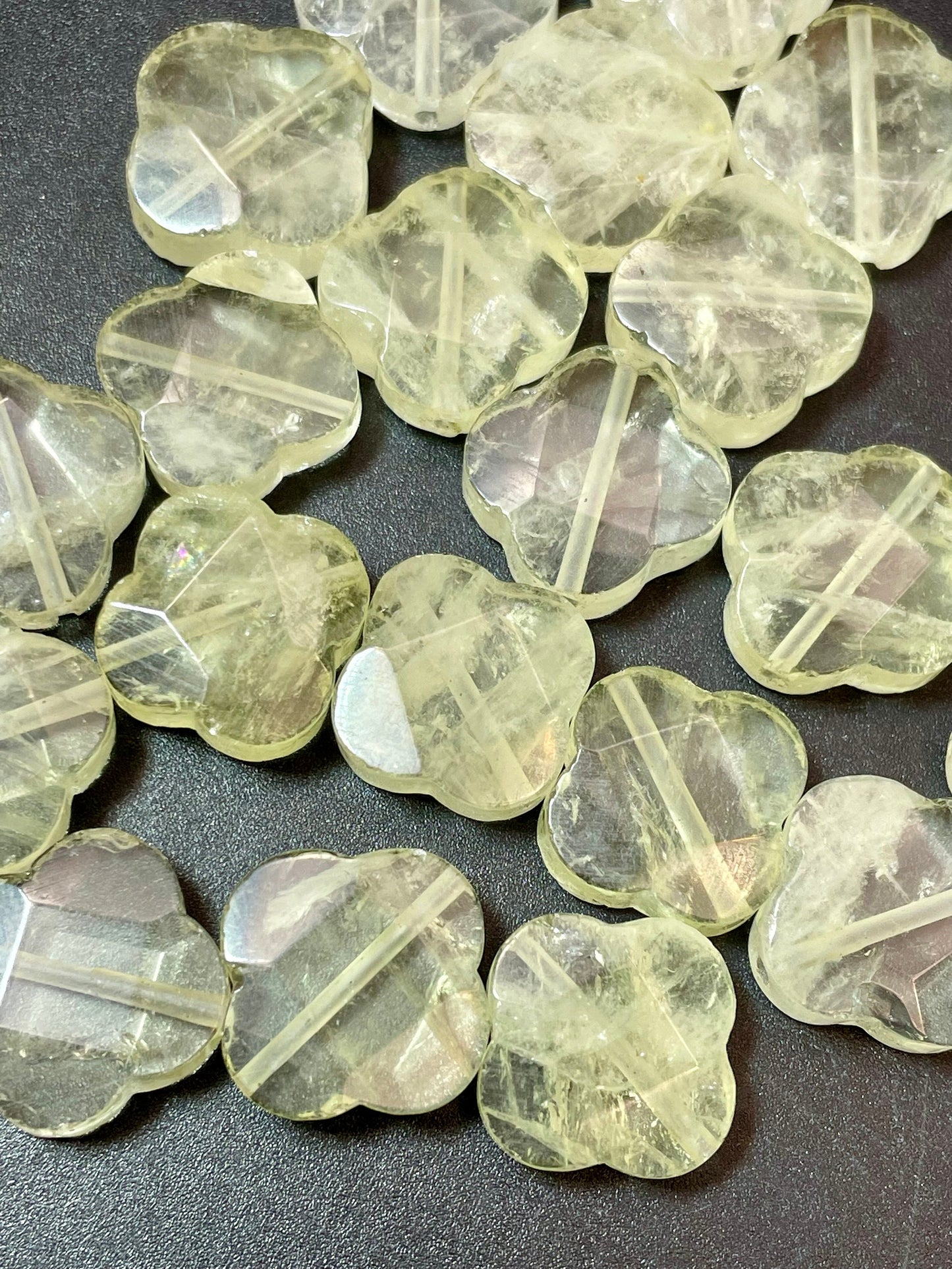 Natural Lemon Quartz Gemstone Bead Faceted 17mm Clover Flower Shape, Beautiful Yellow Clear Color LOOSE Quartz Beads