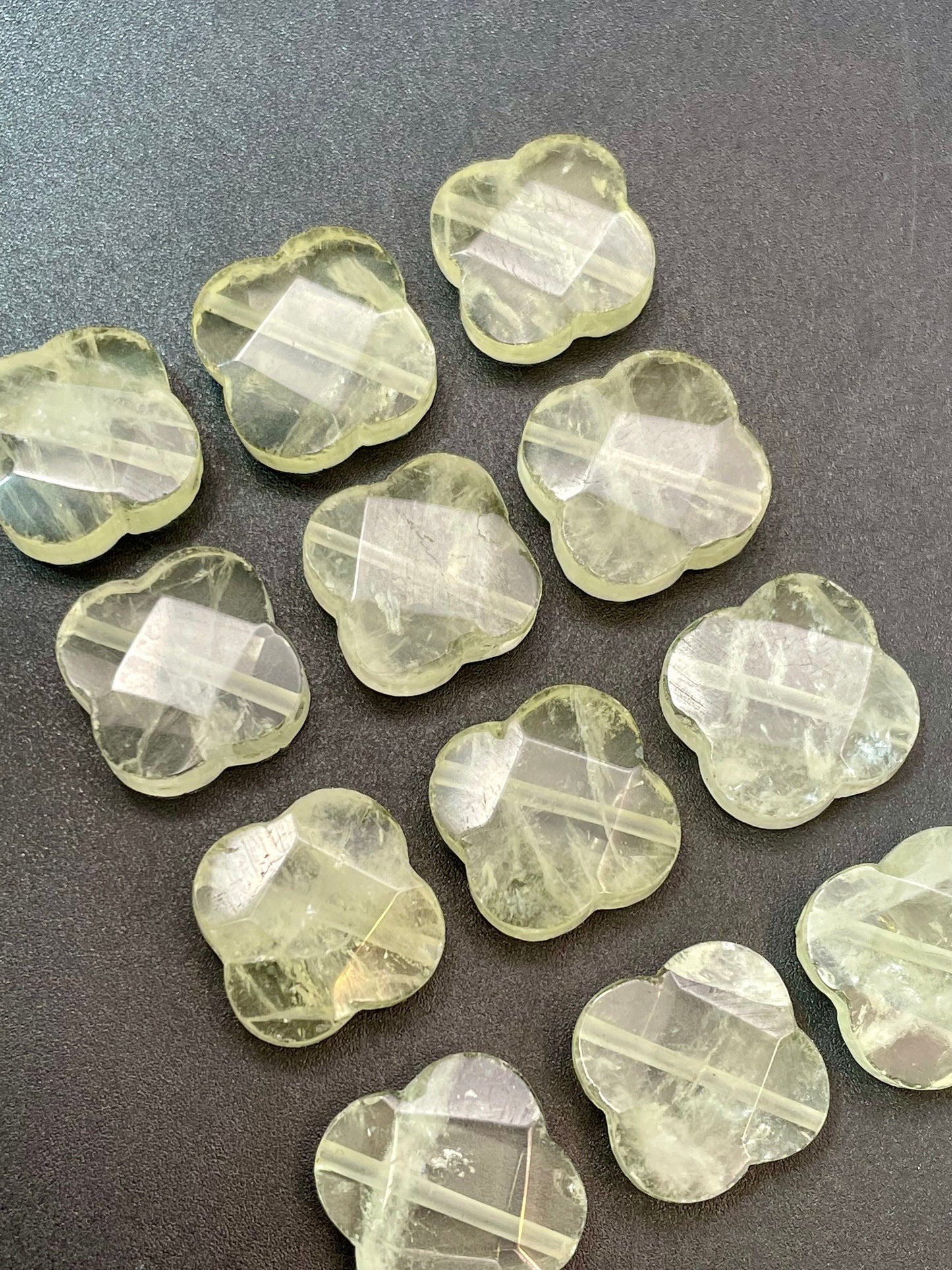 Natural Lemon Quartz Gemstone Bead Faceted 17mm Clover Flower Shape, Beautiful Yellow Clear Color LOOSE Quartz Beads