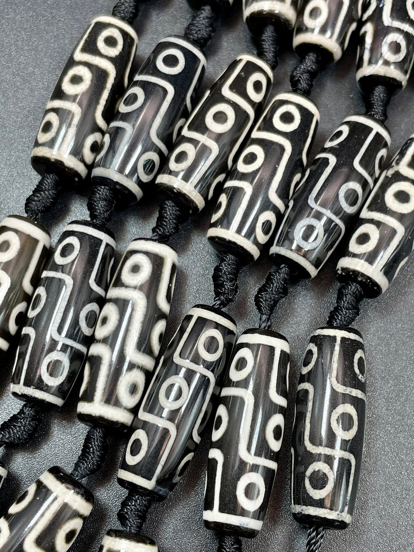 Natural Hand Painted Tibetan Gemstone Bead 10x30mm Barrel/Tube Shape, Beautiful Black White Hand Painted Tibetan Stone Bead Full Strand 15.5"