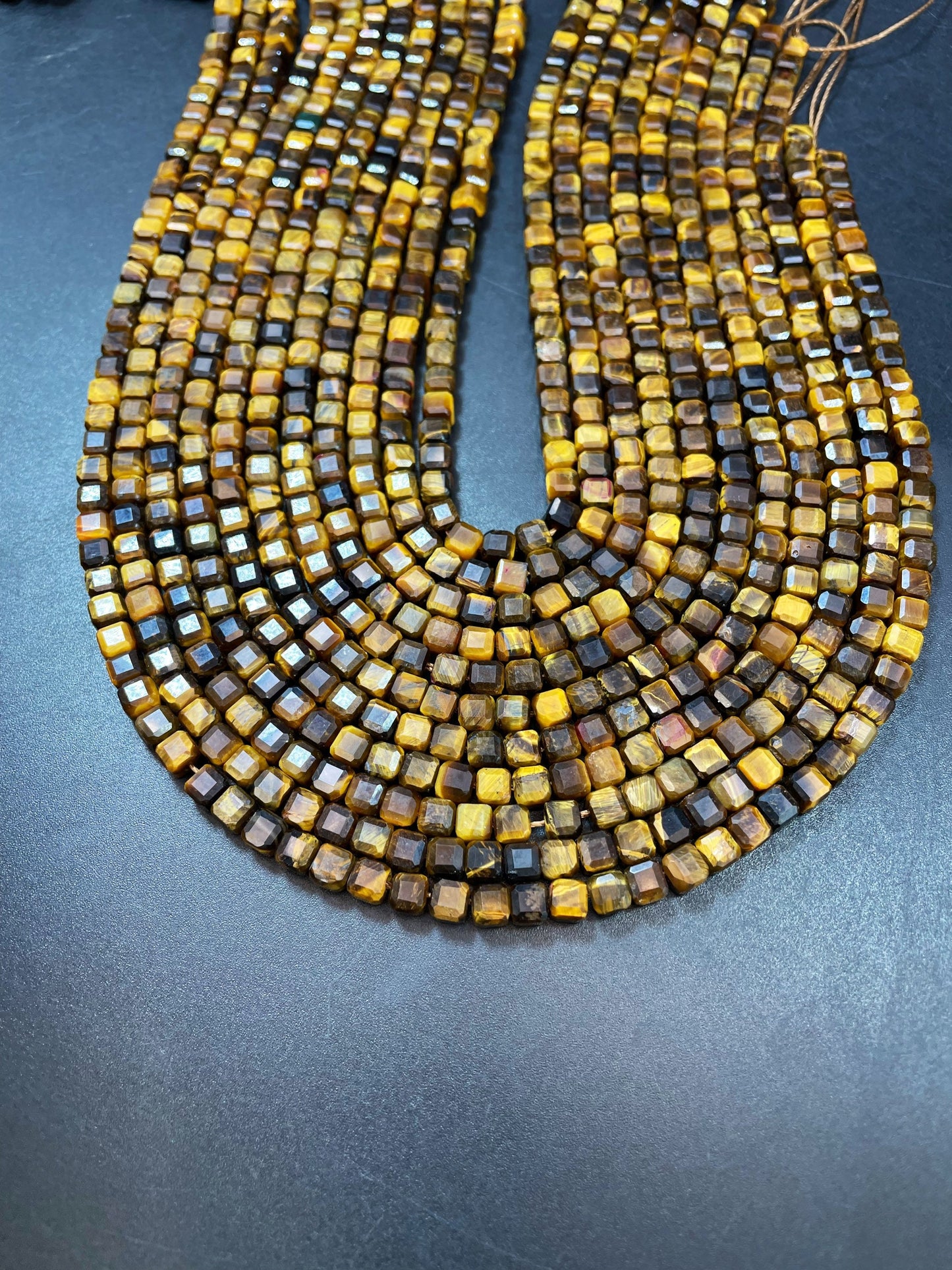 AAA Natural Tiger Eye Gemstone Bead Faceted 5mm 7mm Cube Shape, Gorgeous Brown Yellow Color Tiger Eye Gemstone Beads