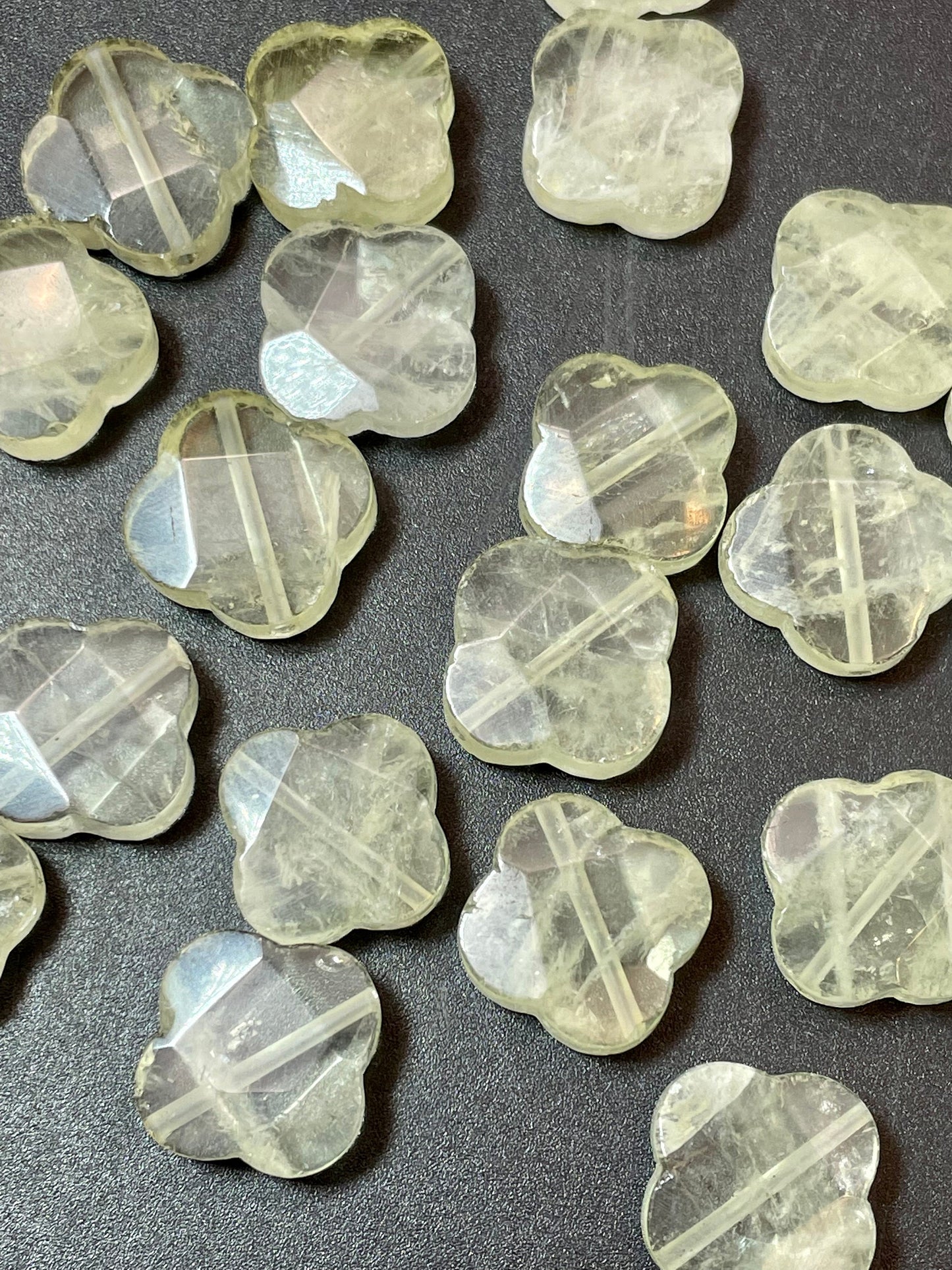 Natural Lemon Quartz Gemstone Bead Faceted 17mm Clover Flower Shape, Beautiful Yellow Clear Color LOOSE Quartz Beads