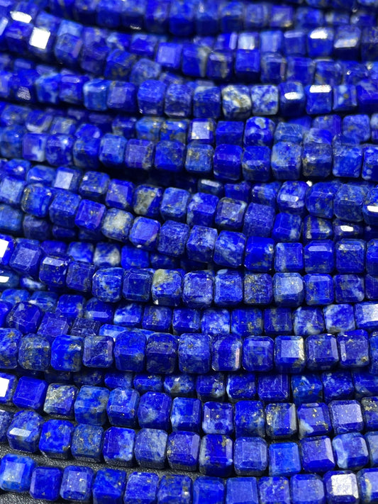 AAA Natural Lapis Lazuli Gemstone Bead Faceted 4mm Cube Shape, Gorgeous Natural Royal Blue Color Lapis Lazuli Gemstone Bead