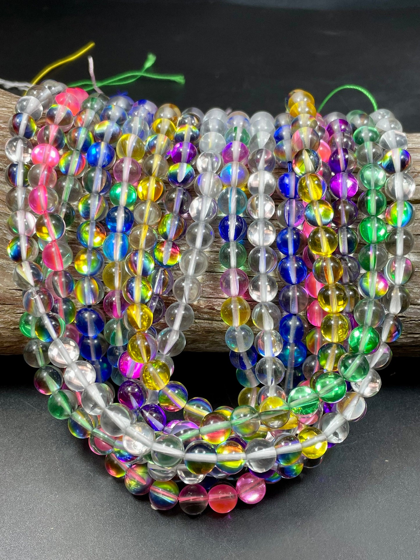 BULK! Beautiful Mermaid Glass Beads Smooth 6mm 8mm 10mm Round Beads, Mixed Multicolor Beads with Rainbow Flashes, High Quality Full Strands!