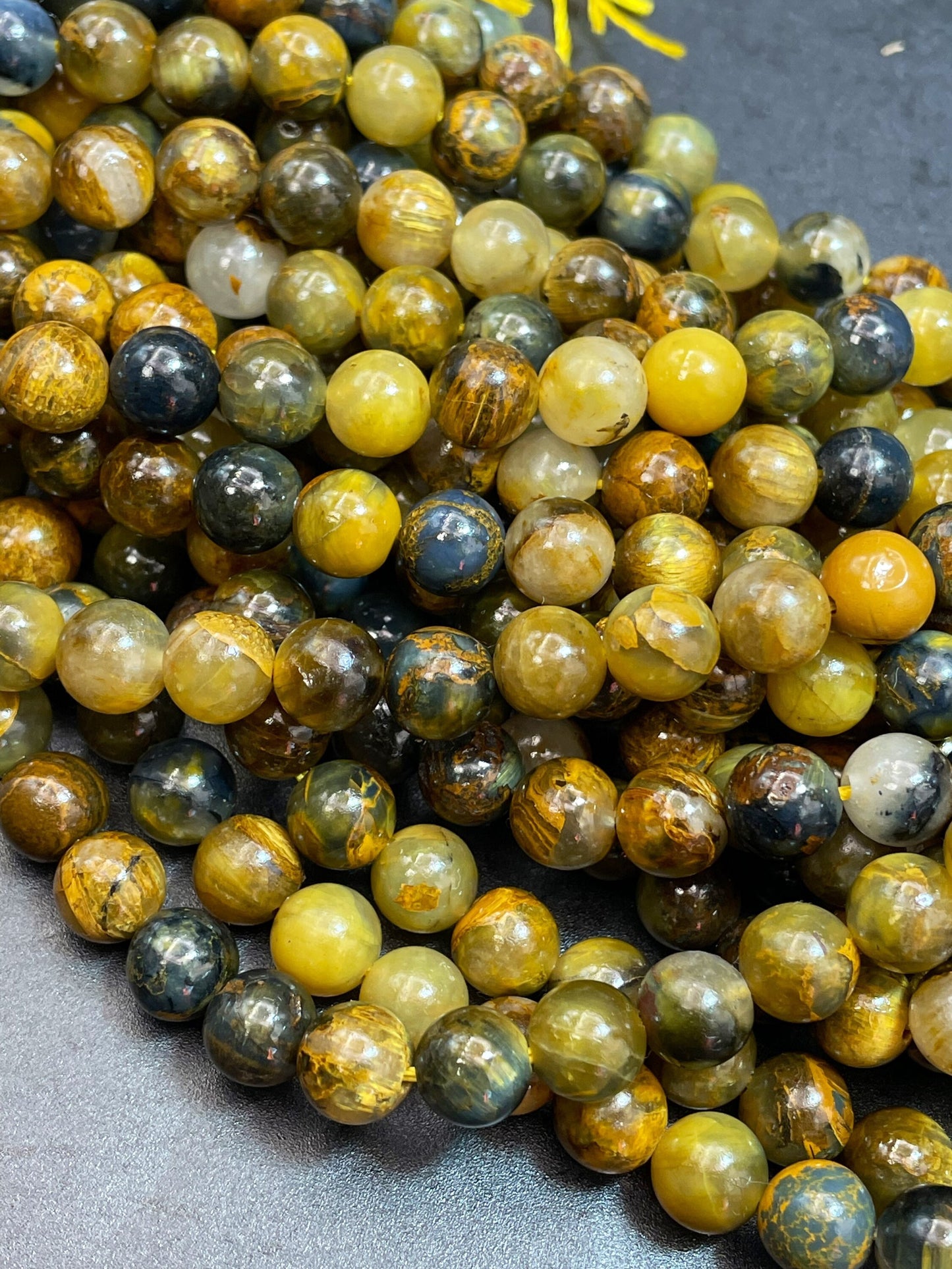 Natural Bumblebee Jasper Gemstone Bead 4mm 6mm 8mm Round Beads, Gorgeous Natural Yellow Gray Blue Black Color Bumblebee Jasper 15.5"