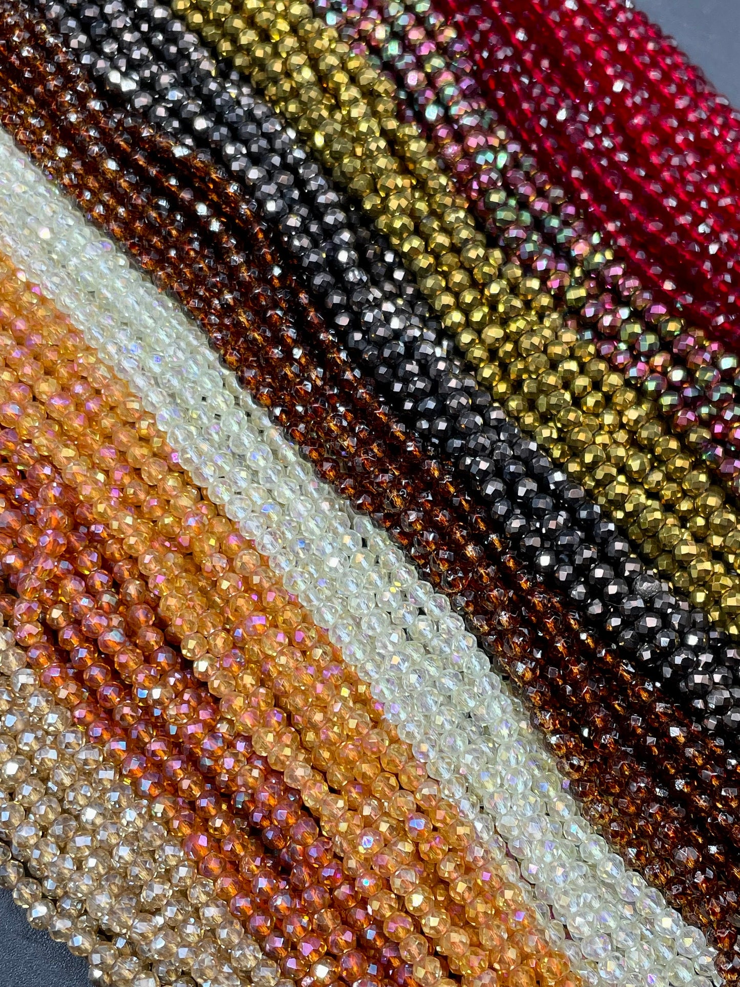 BULK! Beautiful Multicolor Crystal Beads Faceted 3mm Rondelle Shape Beads, Gorgeous Multicolor Crystal Glass Beads, Great Quality Full Strands 14"