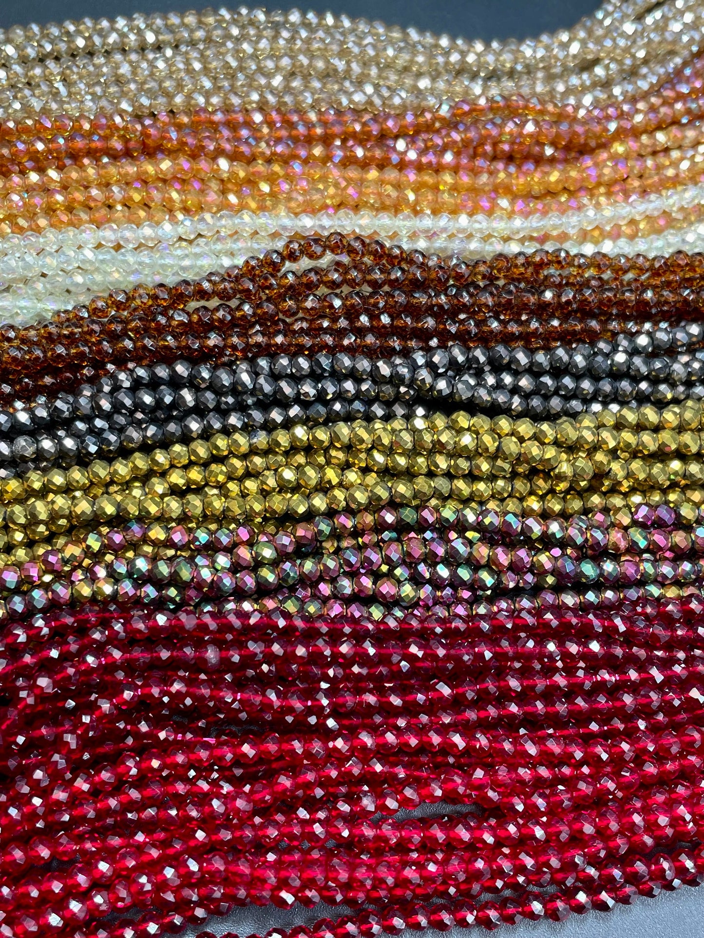 BULK! Beautiful Multicolor Crystal Beads Faceted 3mm Round Shape Beads, Gorgeous Multicolor Crystal Glass Beads, Great Quality Full Strands 14"