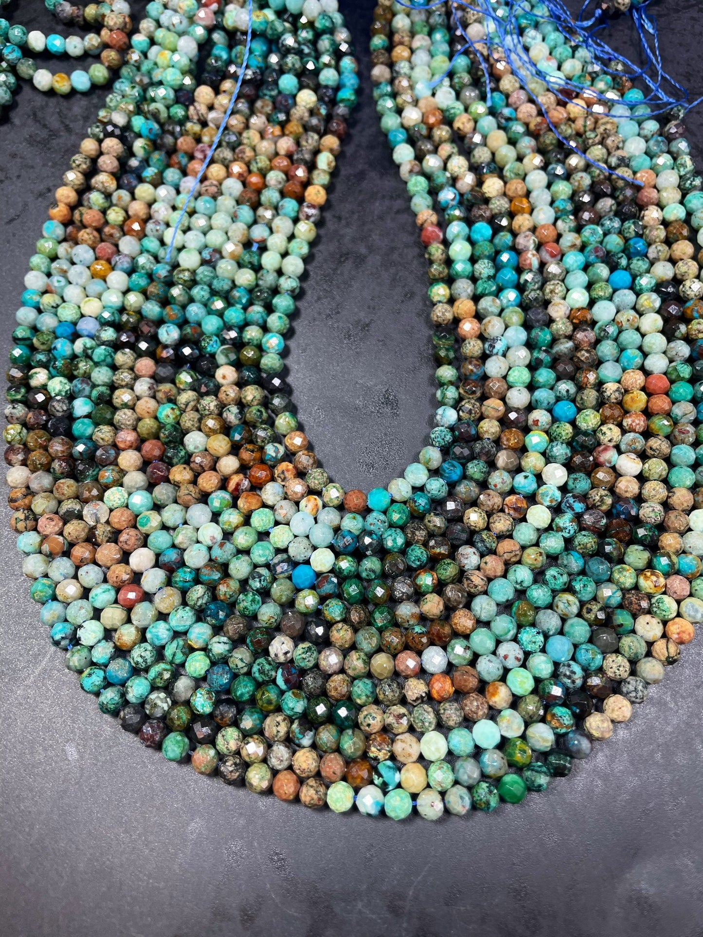 AAA Natural Turquoise Gemstone Bead Faceted 4.5mm Round Bead, Gorgeous Natural Blue Brown Color Turquoise Gemstone Bead, Full Strand 15.5”