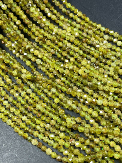 AAA Natural Green Garnet Gemstone Bead Faceted 2.5mm Round Bead, Gorgeous Natural Olive Green Color Green Garnet Stone Bead