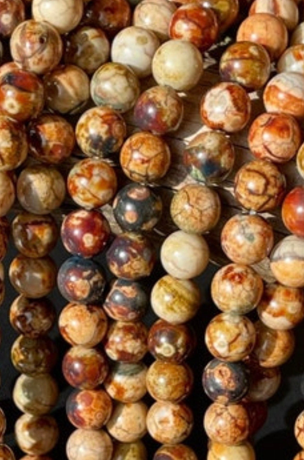 Beautiful Tibetan Gemstone Bead 8mm Round Beads, Gorgeous Brown Orange Tibetan Gemstone Bead 15.5"