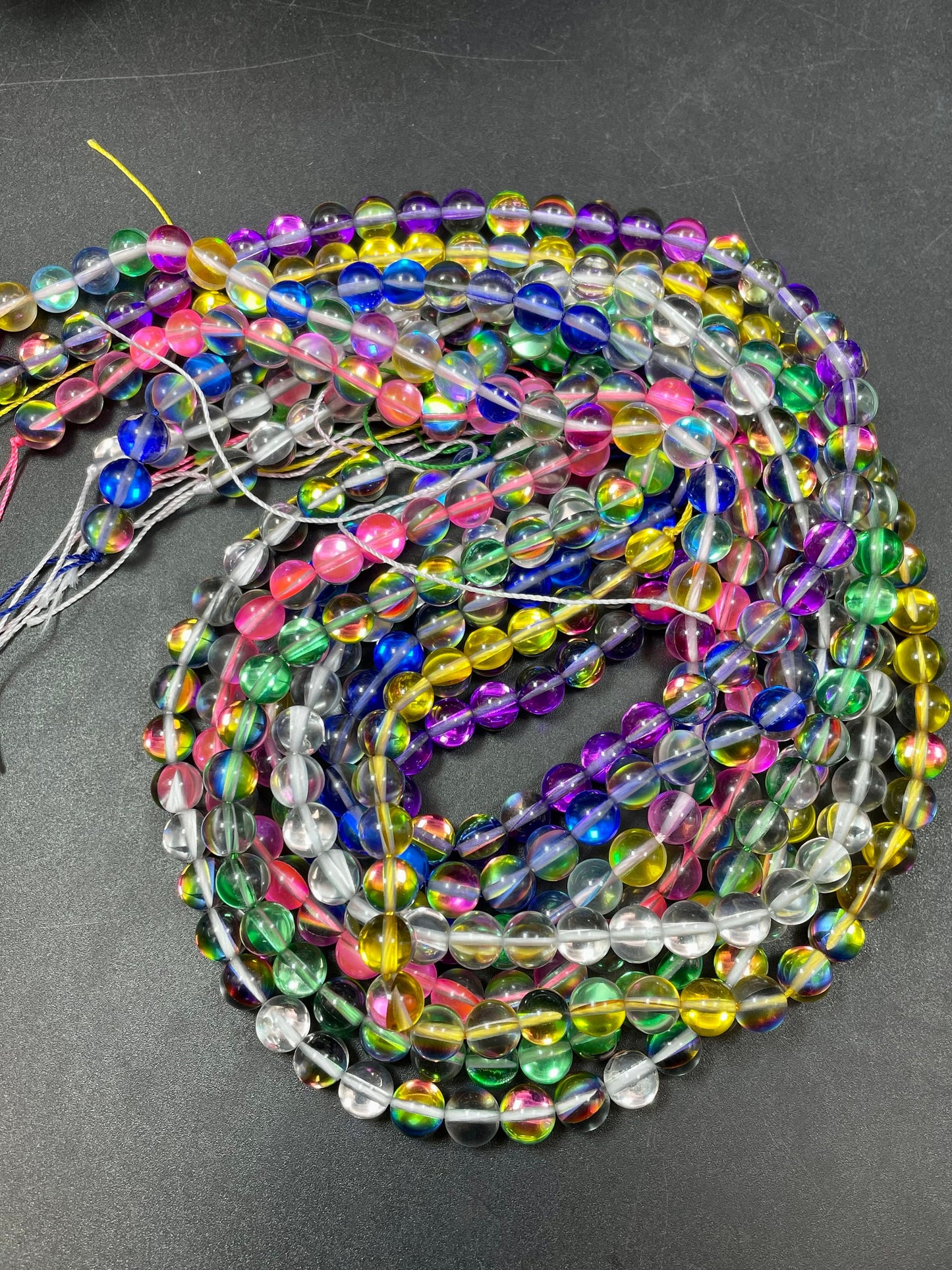 BULK! Beautiful Mermaid Glass Beads Smooth 6mm 8mm 10mm Round Beads, Mixed Multicolor Beads with Rainbow Flashes, High Quality Full Strands!