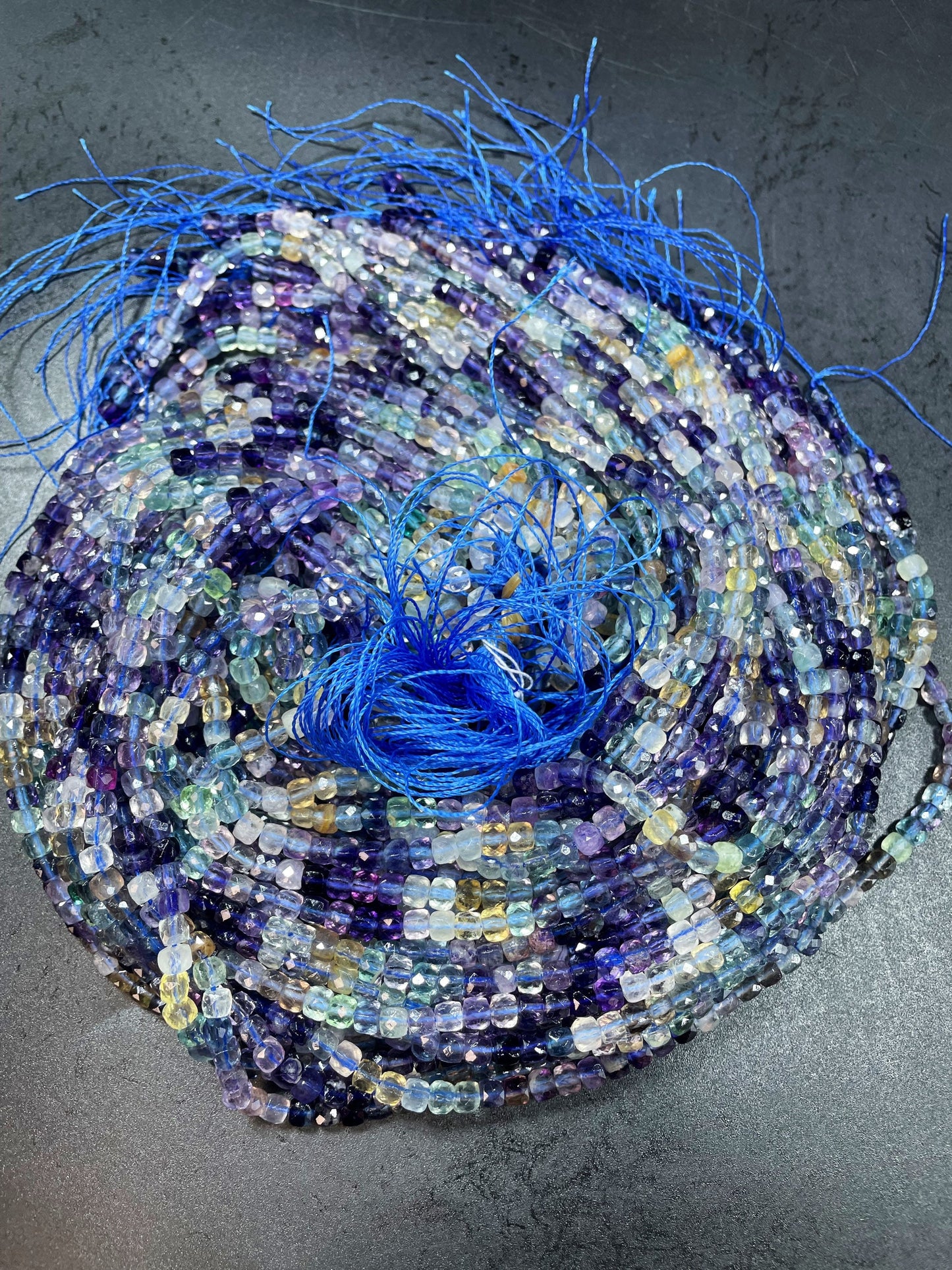 AAA Natural Fluorite Gemstone Bead Faceted 4mm Cube Shape, Beautiful Natural Multicolor Fluorite Gemstone Bead, Full Strand 15.5"