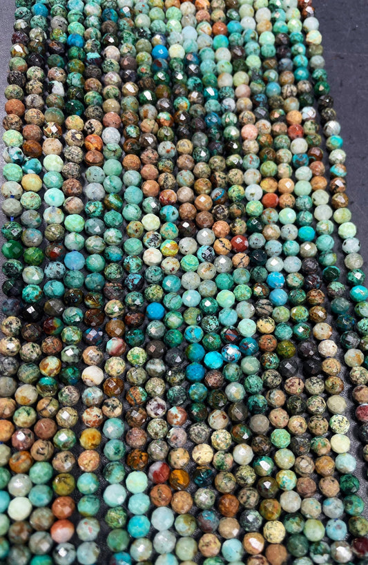 AAA Natural Turquoise Gemstone Bead Faceted 4.5mm Round Bead, Gorgeous Natural Blue Brown Color Turquoise Gemstone Bead, Full Strand 15.5”