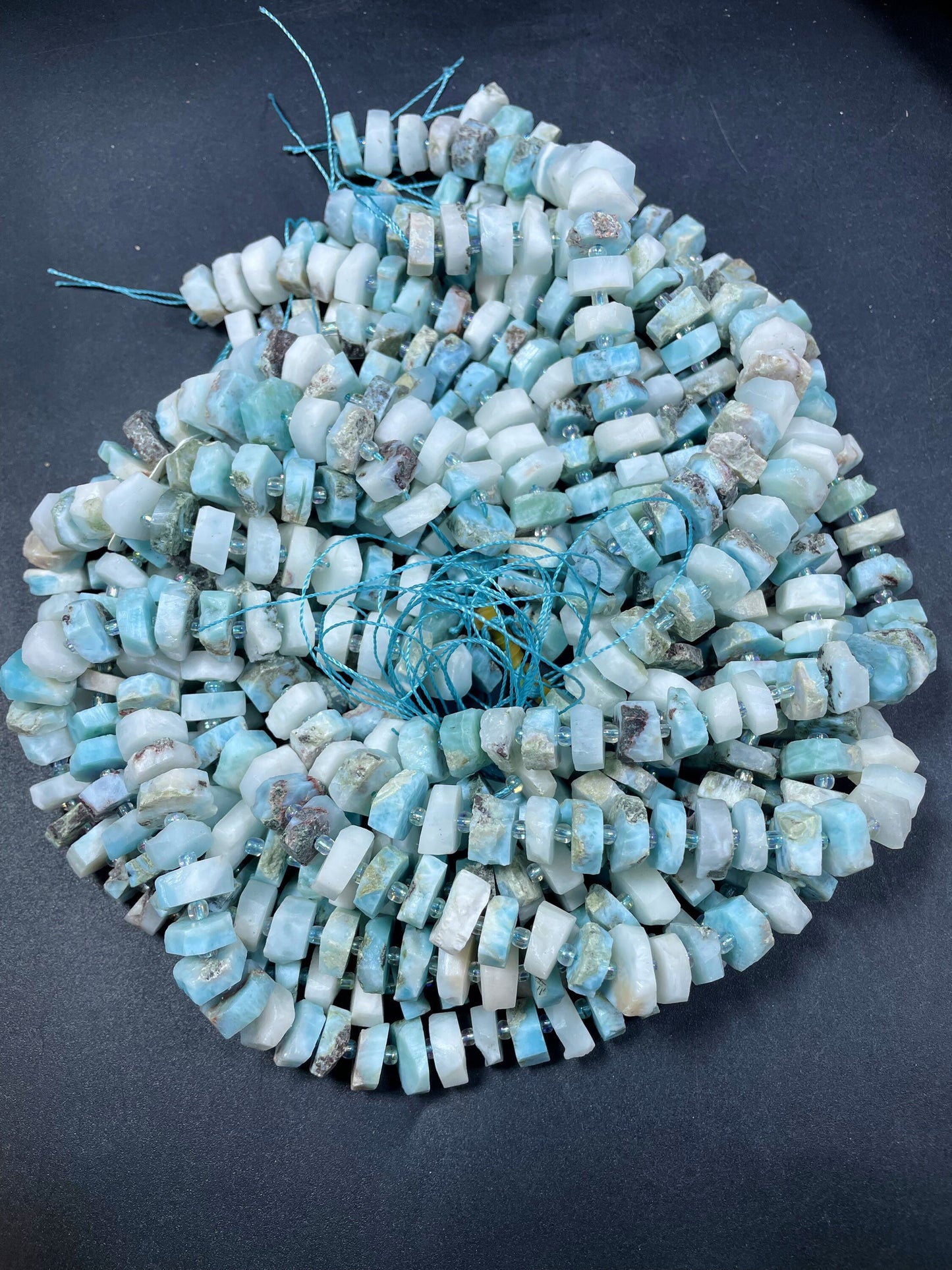 100% Natural Raw Larimar Gemstone Bead Faceted 12mm Pinwheel Shape, Beautiful Blue Natural Color Larimar Gemstone Bead