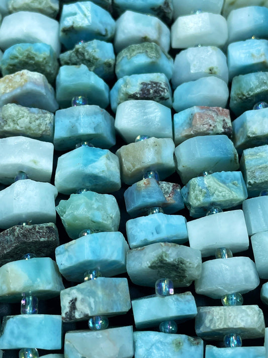 100% Natural Raw Larimar Gemstone Bead Faceted 12mm Pinwheel Shape, Beautiful Blue Natural Color Larimar Gemstone Bead