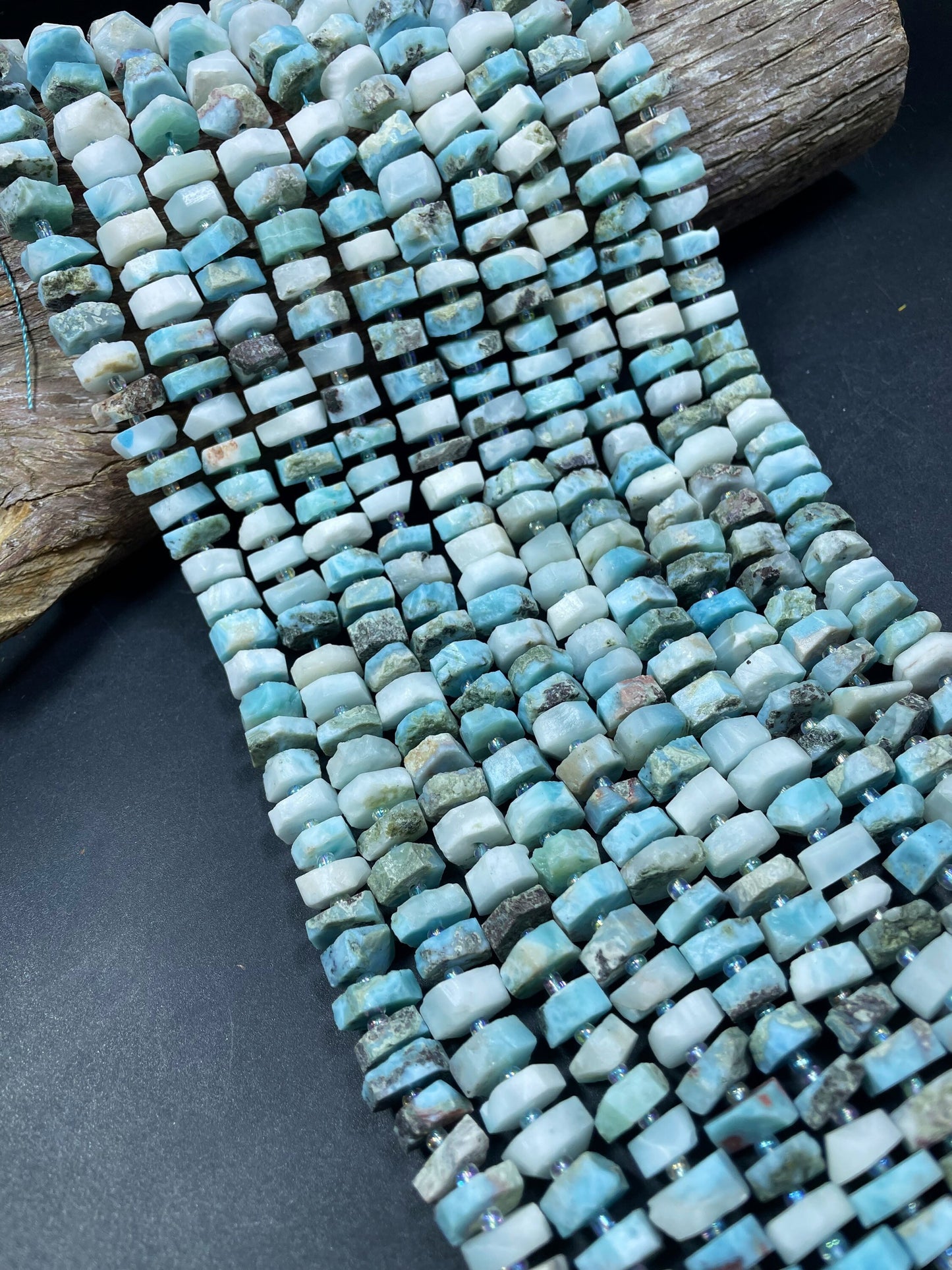 100% Natural Raw Larimar Gemstone Bead Faceted 12mm Pinwheel Shape, Beautiful Blue Natural Color Larimar Gemstone Bead