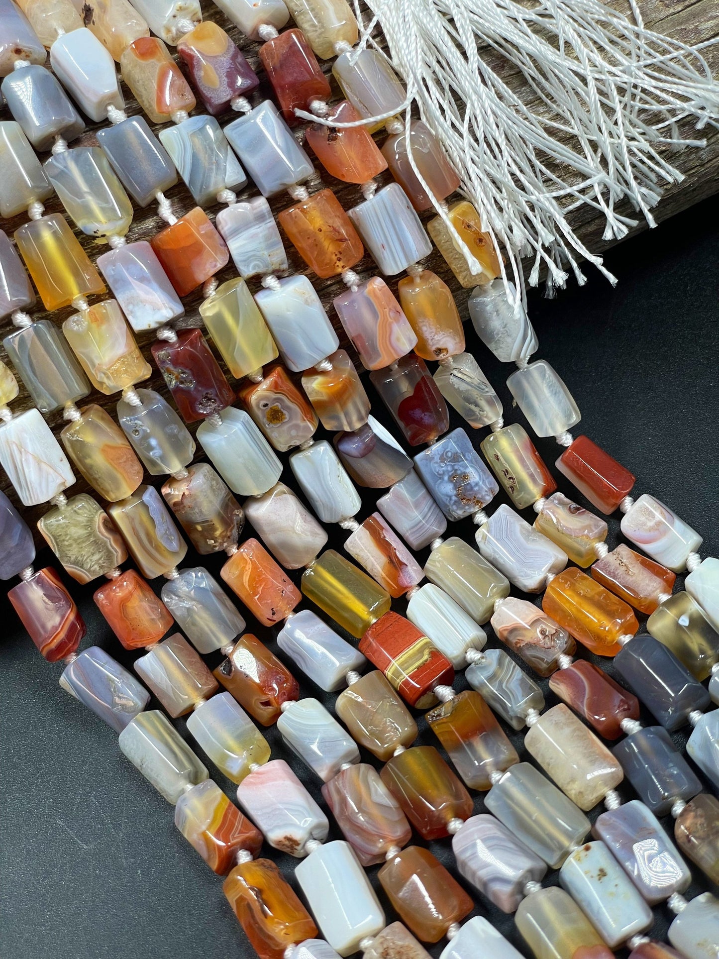 AAA Natural Botswana Gemstone Bead 10x14mm Tube Shape, Gorgeous Orange Gray Multicolor Botswana Gemstone Beads