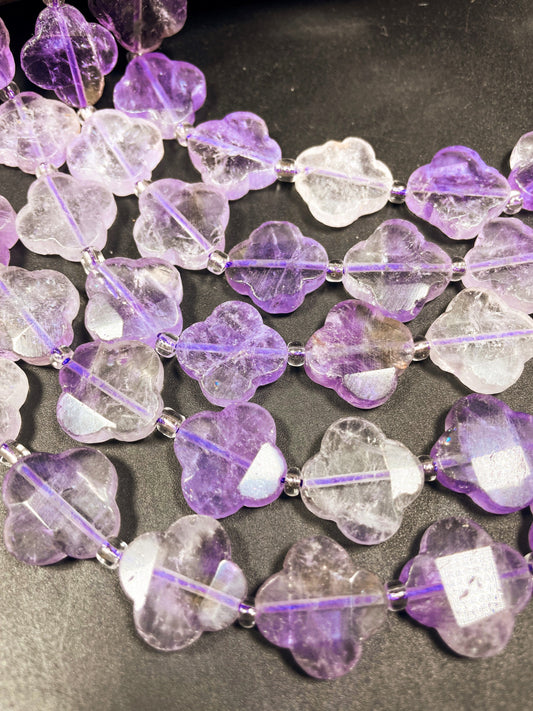 Natural Amethyst Gemstone Bead Faceted 17mm Clover Flower Shape, Beautiful Natural Purple Color Amethyst Gemstone Bead