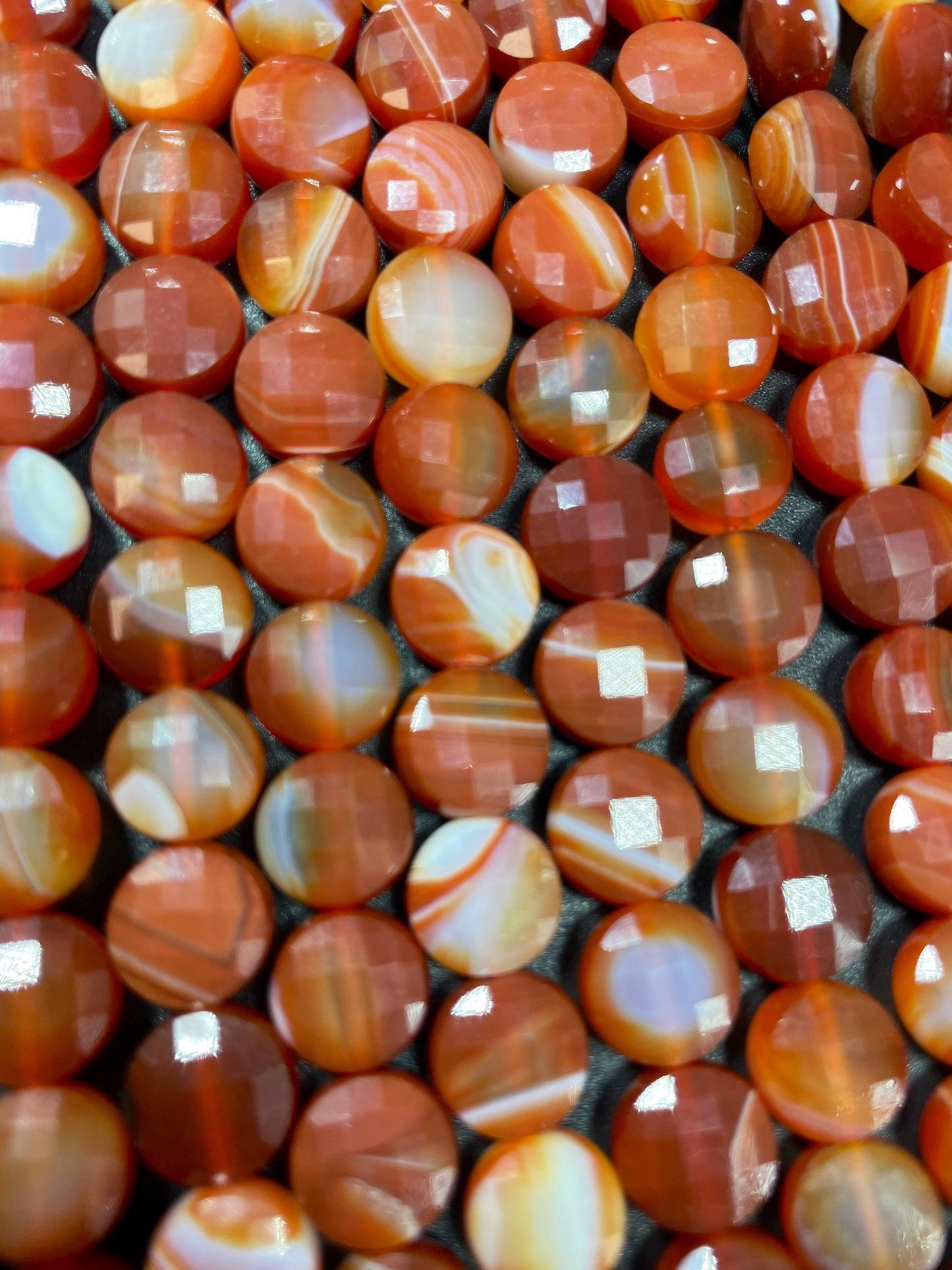 AAA Natural Botswana Agate Gemstone Bead Faceted 6mm 10mm Coin Shape Bead, Beautiful Orange Red Color Botswana, Excellent Quality Full Strand 15.5"