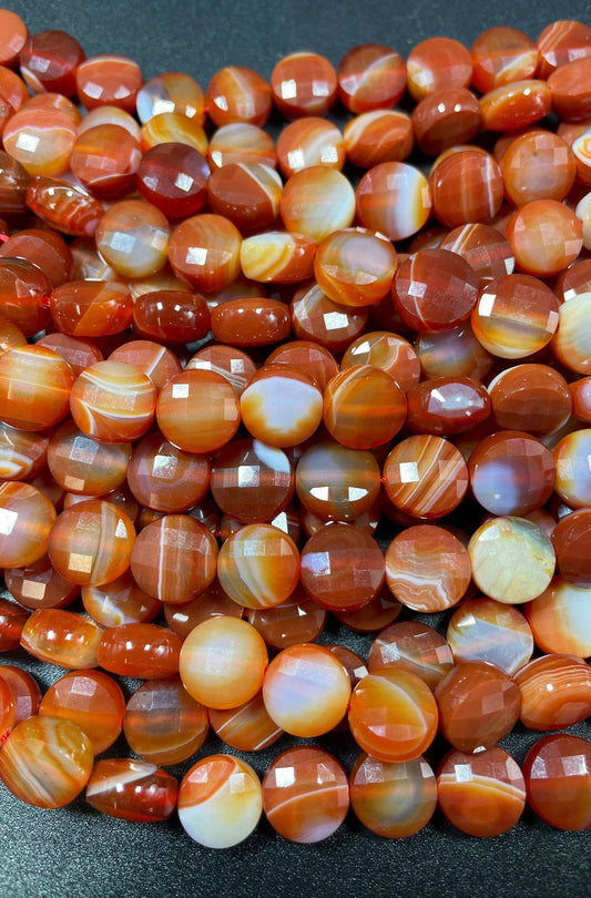 AAA Natural Botswana Agate Gemstone Bead Faceted 6mm 10mm Coin Shape Bead, Beautiful Orange Red Color Botswana, Excellent Quality Full Strand 15.5"