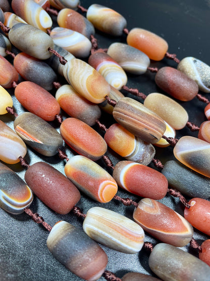 Natural Matte Botswana Agate Gemstone Bead 13x25mm Barrel Shape, Gorgeous Brown Orange Color Botswana Gemstone Beads