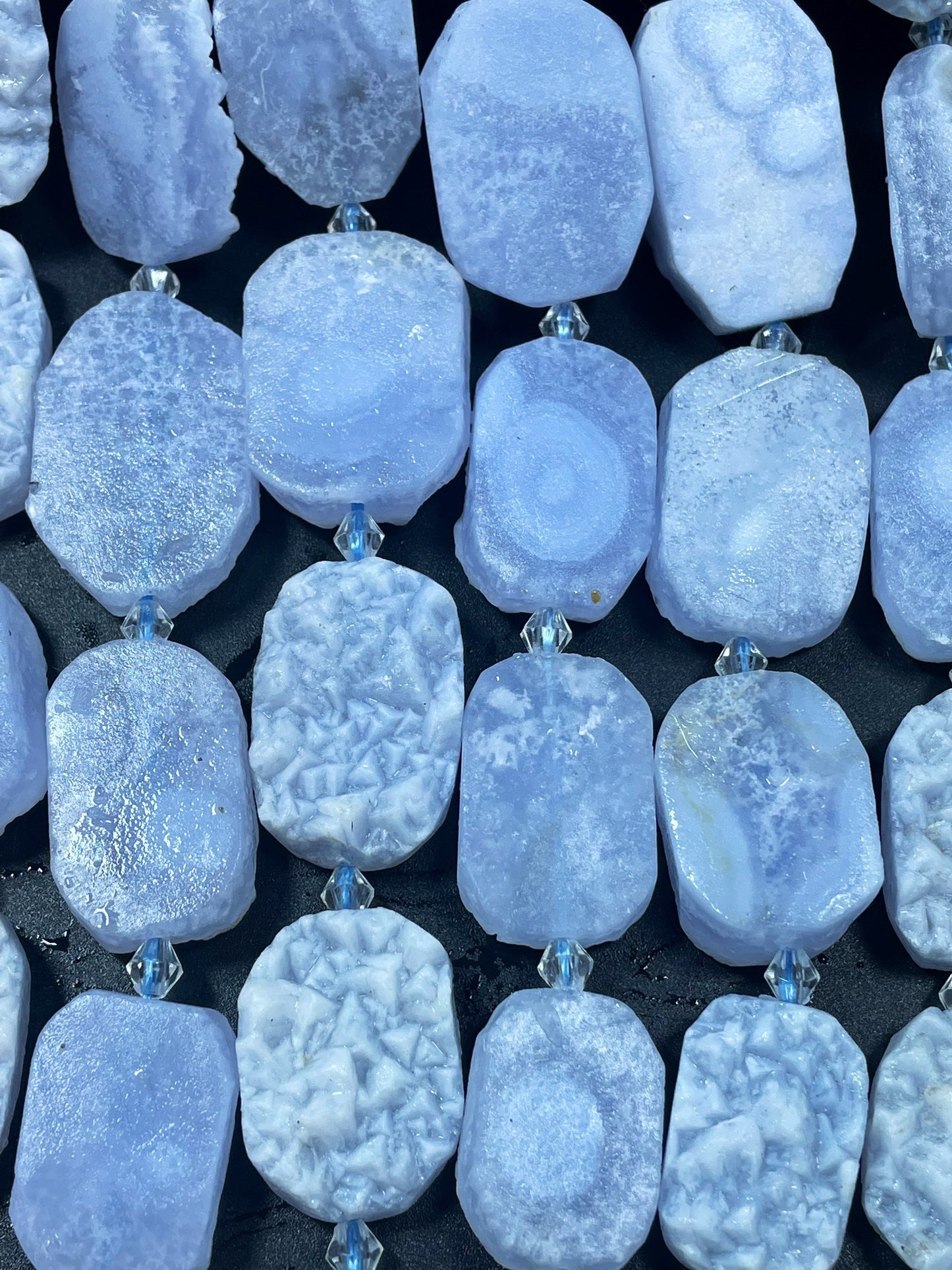 Natural Blue Lace Agate Chalcedony Matte Gemstone Bead, Graduated Rectangle Oval Shape, Natural Blue Lace Agate Bead