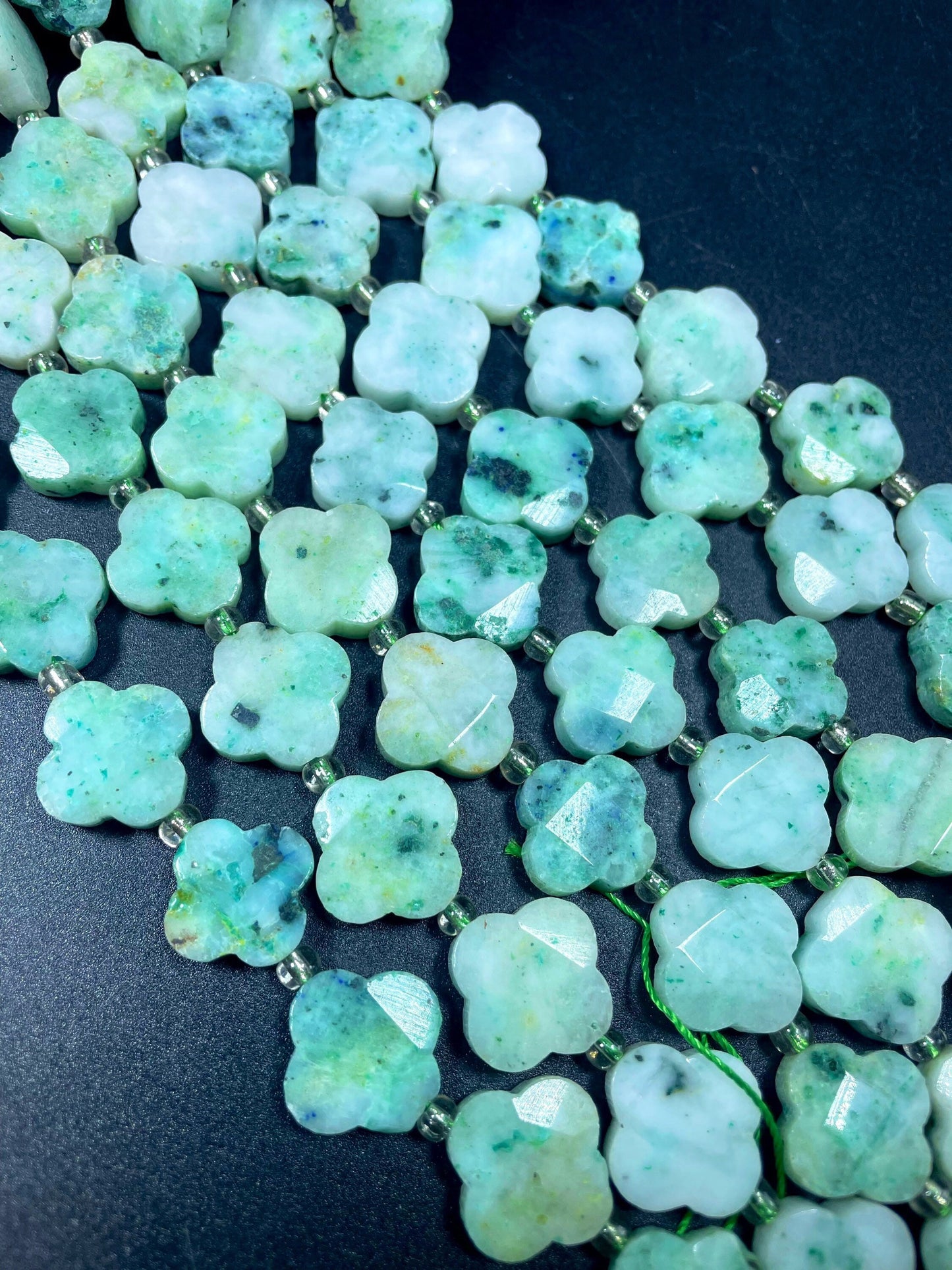 Natural Chrysocolla Gemstone Bead Faceted 16mm Clover Flower Shape, Gorgeous Natural Green Color Chrysocolla Gemstone Bead