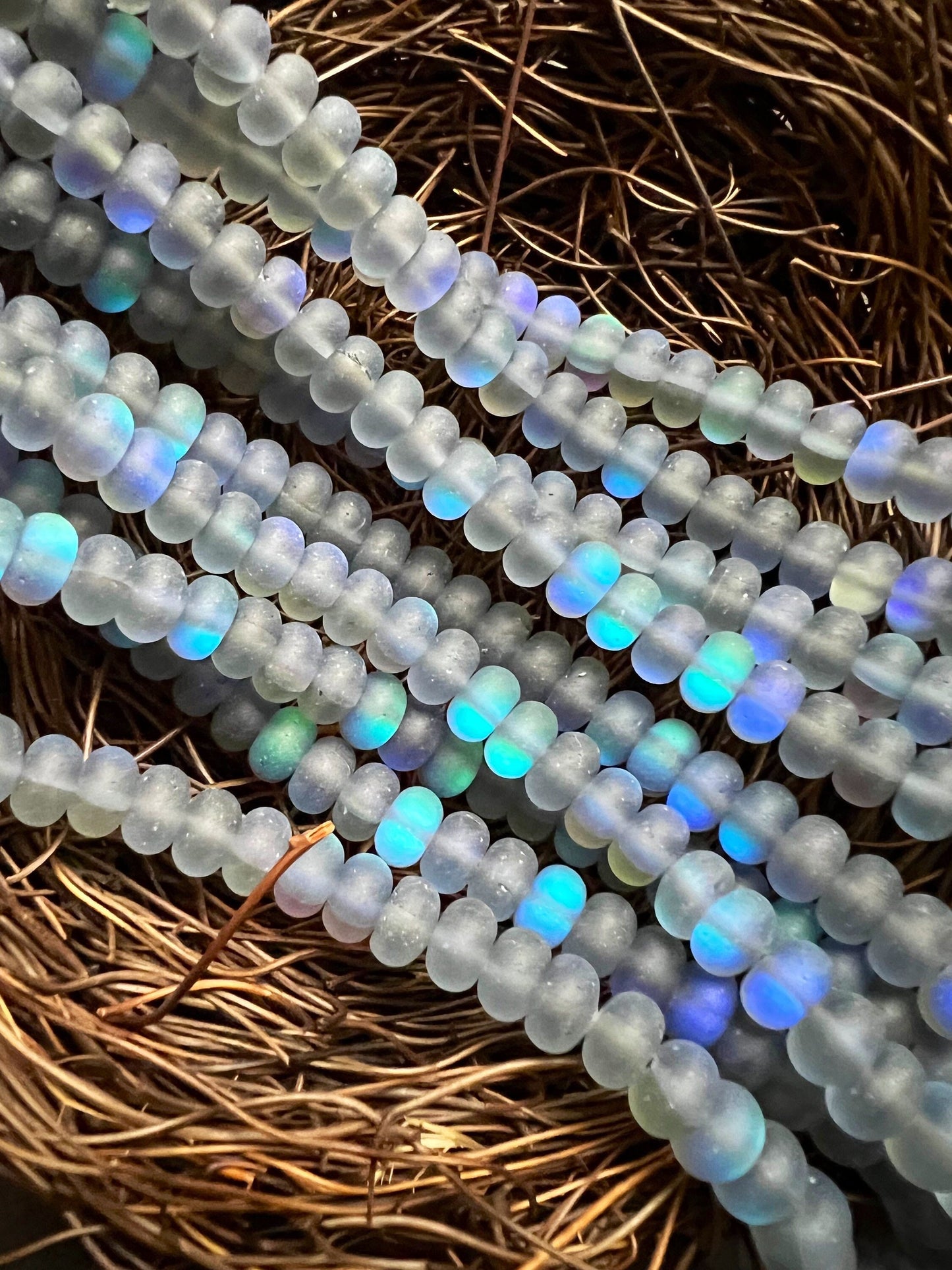 Mermaid Beads, 5x8mm Matte Black Synthetic Glass Moonstone Beads, Rondelle Shape, Full strand 15" High Quality!!!