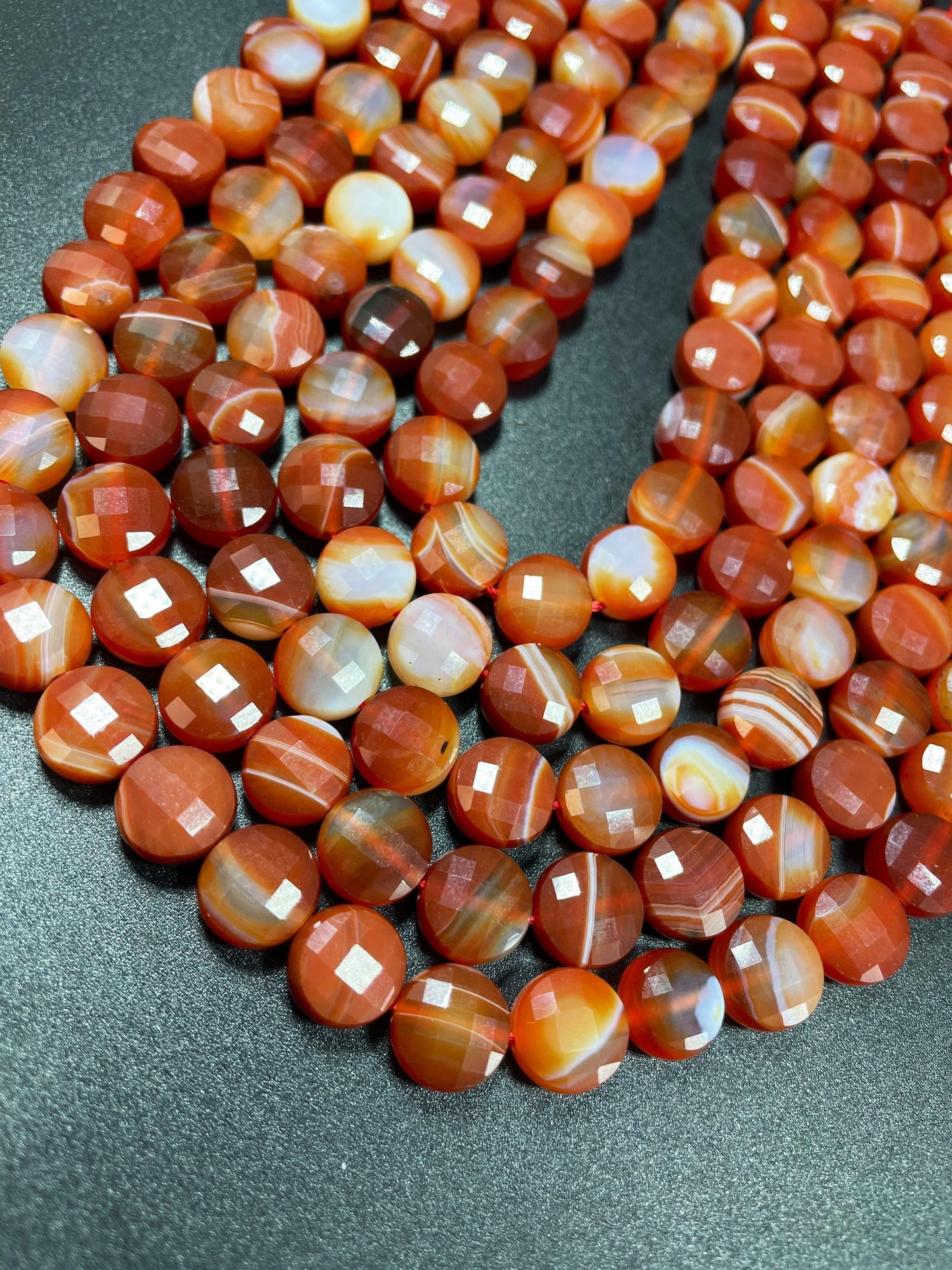 AAA Natural Botswana Agate Gemstone Bead Faceted 6mm 10mm Coin Shape Bead, Beautiful Orange Red Color Botswana, Excellent Quality Full Strand 15.5"